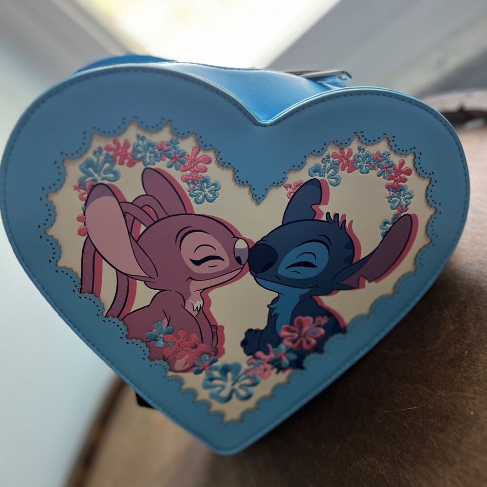 BRAND NEW Loungefly Stitch & Angel Convertible Heart Bag